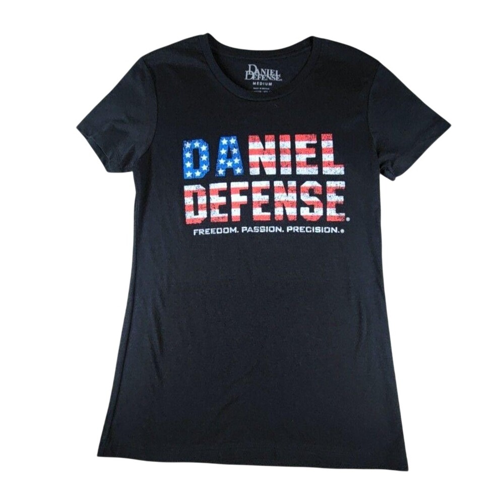Daniel Defense Shirt Womens Medium Black USA Flag Front Graphic Tee Patriotic